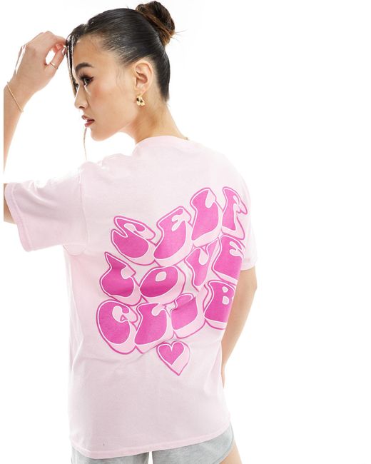In The Style Pink – t-shirt mit "self love club"-slogan