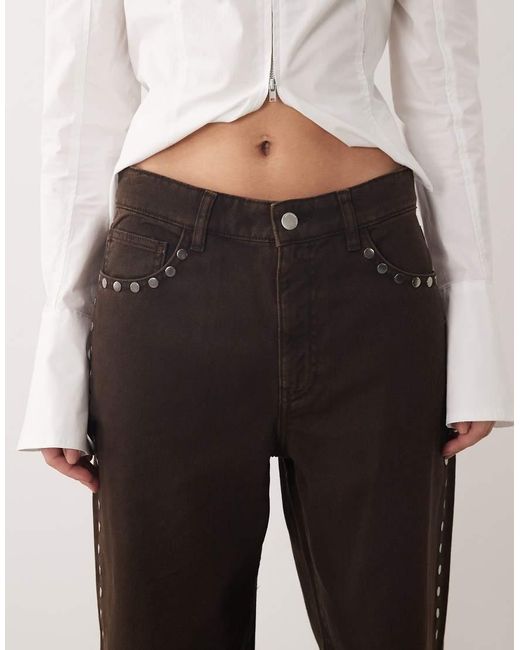 Mango White Studs 100% Cotton Wide Leg Jean With Studs