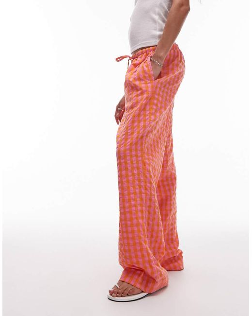 TOPSHOP Red Pull On Plaid Pants