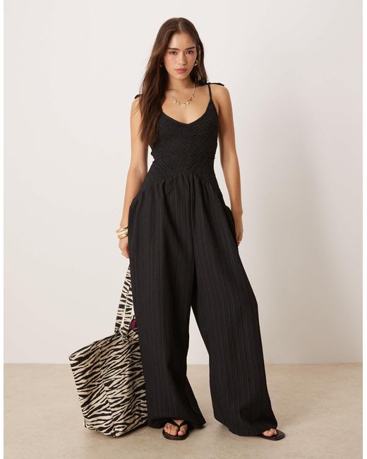 ASOS White V Neck Poly Crinkle Dropped Waist Jumpsuit
