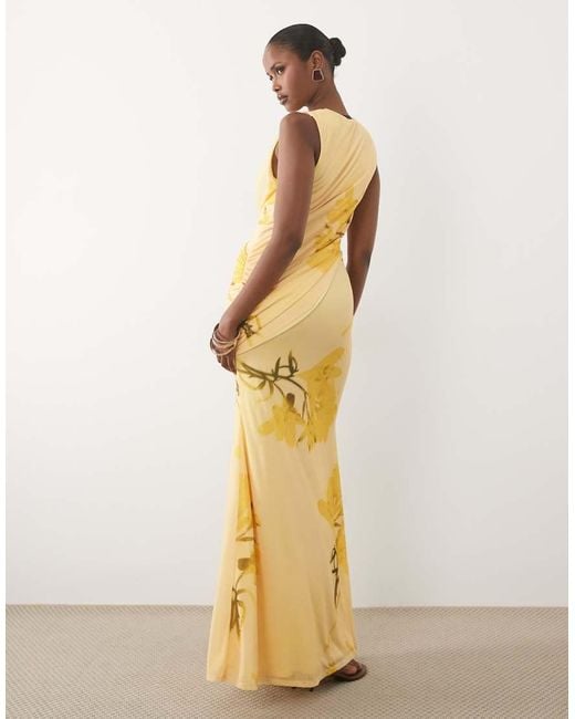 ASOS Natural Scarf Detail Plunge Draped Maxi Dress