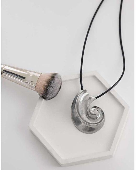 ASOS Metallic Black Corded Necklace With Shell Pendant