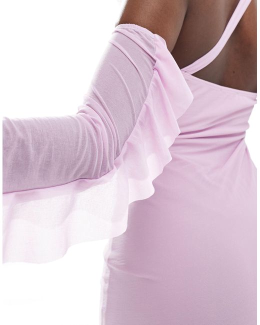 Robe courte et asymétrique à détail volanté - lilas ASOS en coloris Pink