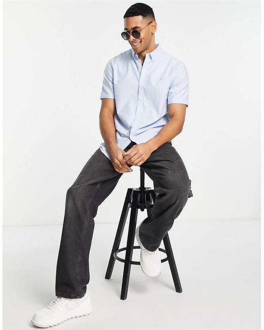 Farah Blue Brewer Slim Fit Short Sleeve Shirt for men