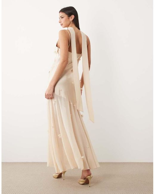 Gina Tricot White 3d Floral Cowl Neck Sheer Maxi Dress
