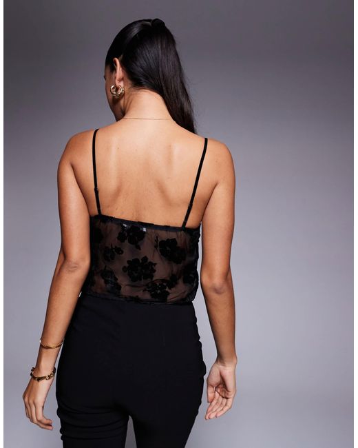 Princess Polly Black Numb Mesh V Neck Tie Front Cami Top