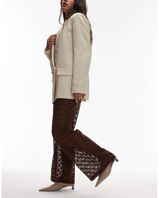 ASOS Natural Lace Sheer Wide Leg Trouser