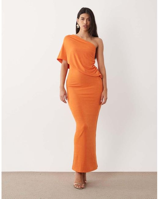 Aria Cove Orange One Shoulder Drape Detail Maxi Dress