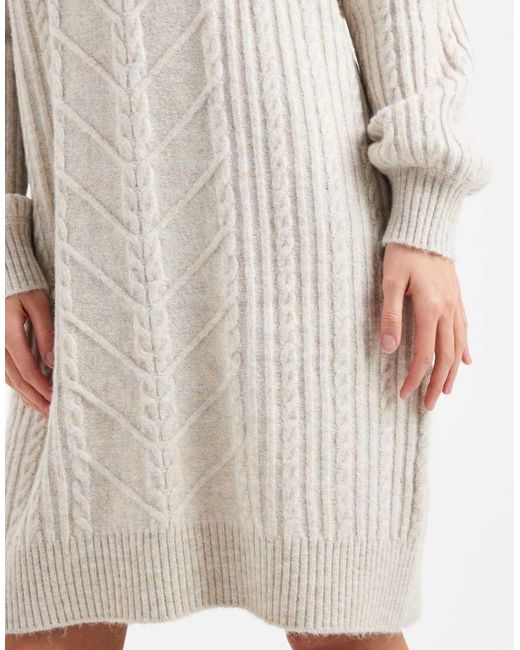 French Connection White Slouchy Cable Knit Mini Jumper Dress