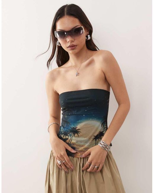 Monki Strapless Bandeautop Van Mesh in het Blue