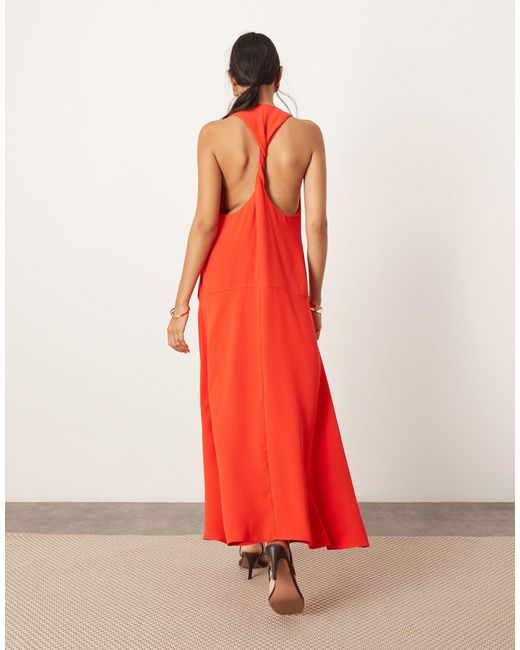ASOS Red Twist Shoulder Detail Maxi Dress With Drop Waist