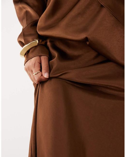 JW PEI Brown Exclusive Satin Maxi Slip Skirt Co-ord