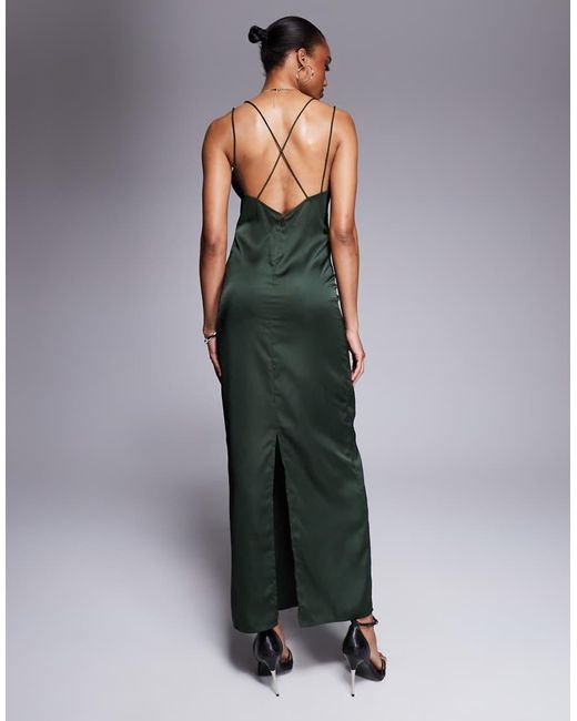 ASOS Green Asos Design Tall Satin Midi Dress With Chiffon Bust Detail And Cross Back