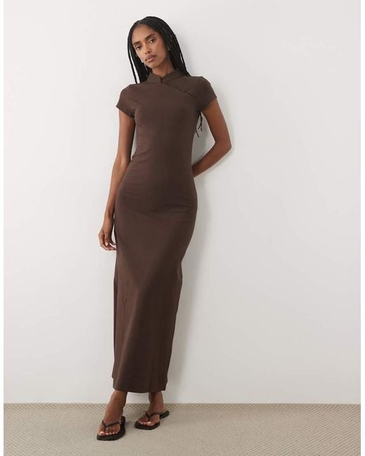 ASOS Brown Cap Sleeve With Rouleau Loop Midi Dress