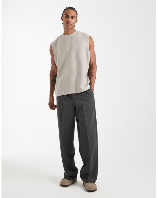 ASOS Natural Super Heavyweight Oversized Tank Top With Back Puff Print for men
