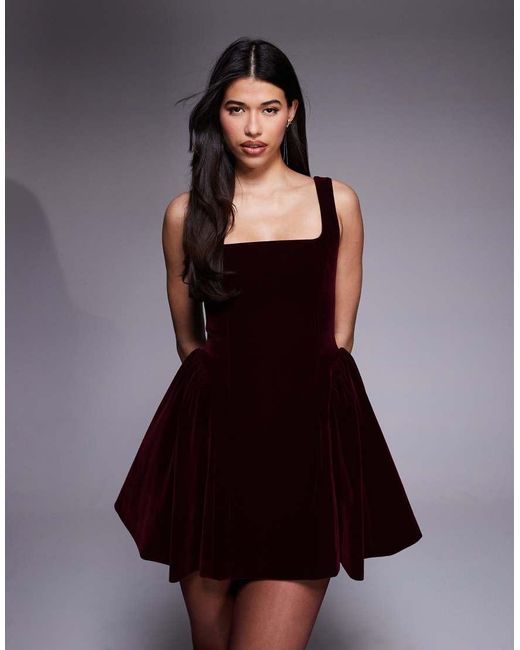Wanderdoll Multicolor Lucky Velvet Square Neck Hip Detail Mini Dress