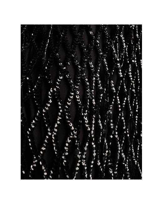 ASOS Black Embellished Lattice Mini Dress With Fringing And Wave Neckline