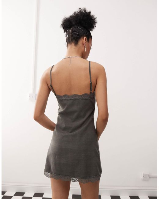 Motel Gray Larna Check Lace Edge Check Mini Dress