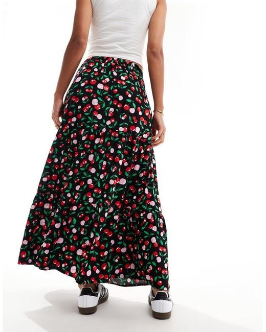 Monki Black Midi Tiered Skirt