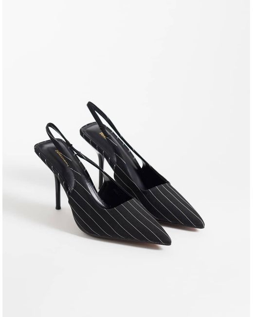 River Island Black Pinstripe Slingback Heeled Pumps