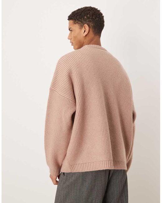 ASOS Natural Super Oversized Boxy Fit Knitted Fisherman Rib Jumper for men