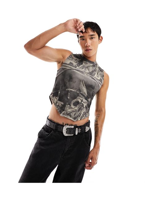 Collusion White Printed Muscle Fit Corset With Graphic for men