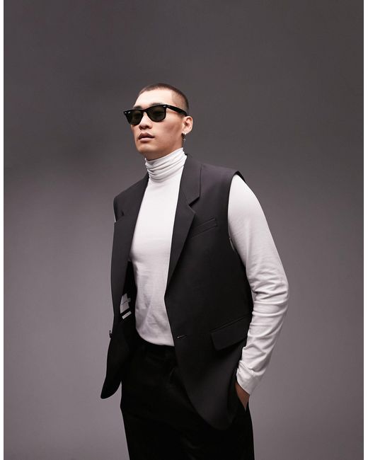 TOPMAN Sleeveless Blazer in Black for Men | Lyst