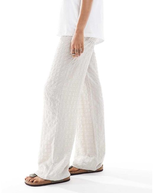 ONLY Seersucker Broek Met Wijde Pijpen in het White