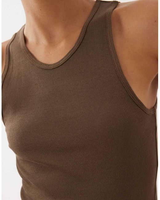 ARKET Brown Rib Jersey Vest Top With Scoop Neck