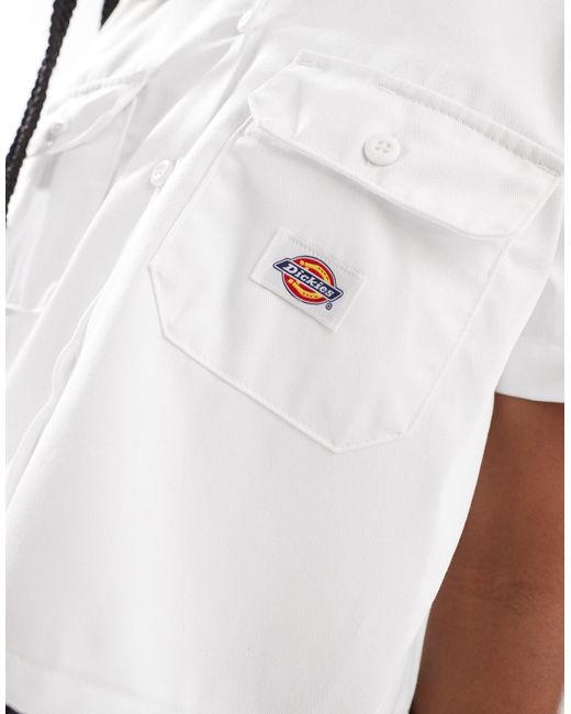 Dickies White Cropped Work Shirt With Pockets