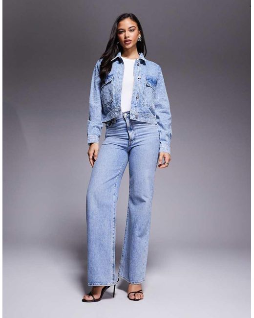 GOOD AMERICAN Blue Distressed Rhinestone Denim Jacket