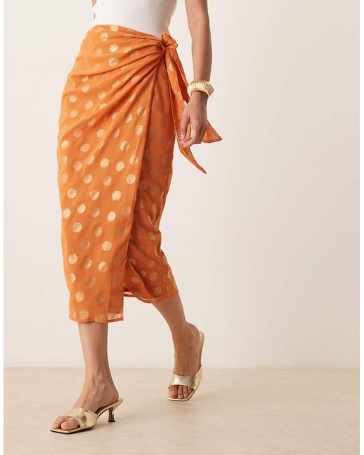 Lovedrobe Orange Metallic Wrap Midi Skirt