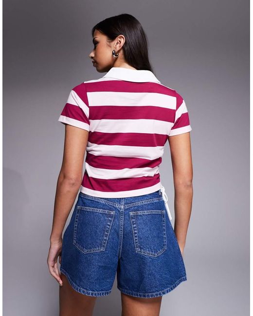 The Frolic Blue Exclusive Cotton Colla Ruched Side Polo Top