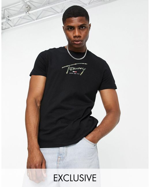 Tommy Hilfiger Exclusive To Asos Camo Flag Script Logo Back Print T-shirt  in Black for Men - Lyst