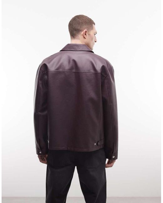 ASOS Purple Faux Leather Harrington Jacket for men