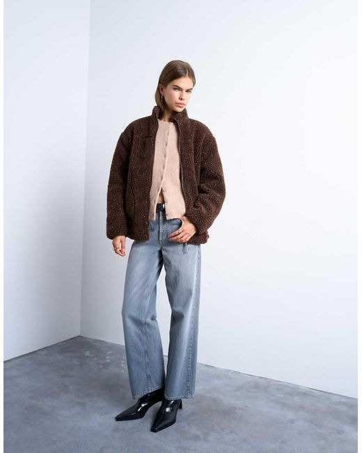 TOPSHOP Multicolor Oversized Funnel Fleece Jacket
