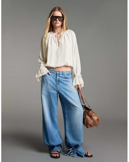 Bershka White Long Sleeve Flowing Shirt