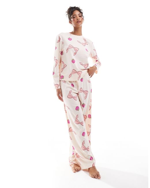 ASOS Bow And Fruit Long Sleeve Top Trouser Pyjama Set in Pink Lyst Canada