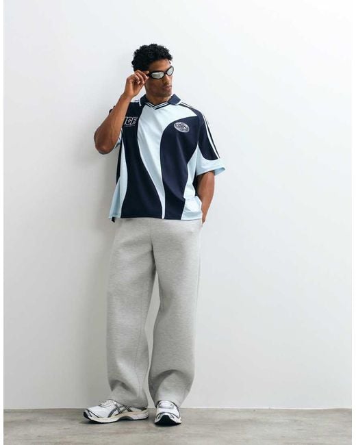 CERNUCCI Blue V-neck Collar Panel Logo Soccer Jersey for men