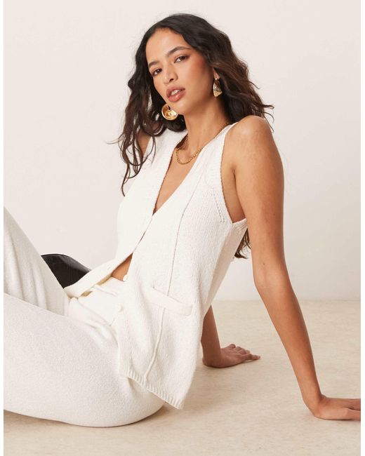 ASOS Natural Knitted V Neck Seam Detail Waistcoat