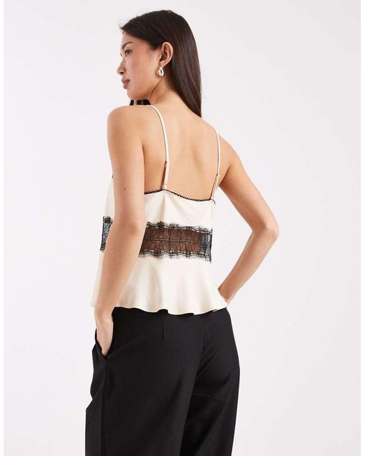 ASOS White Satin Lace Insert Cami Top