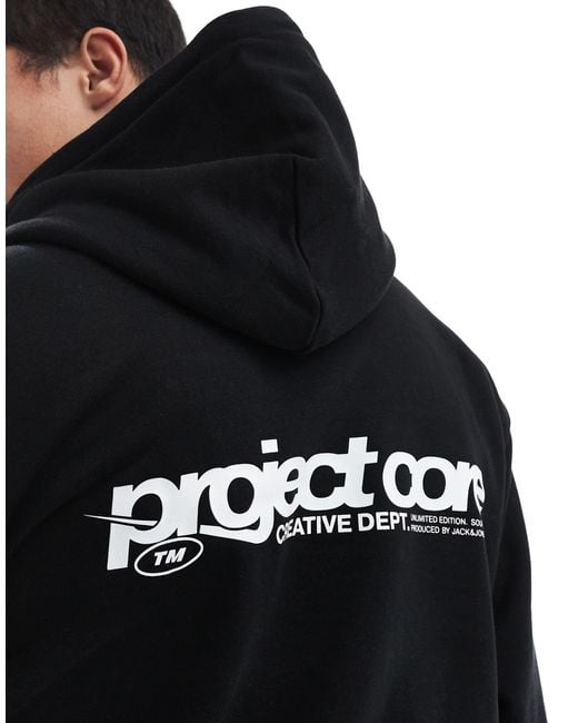 Jack & Jones Black Oversized Hoodie With Text Backprint for men