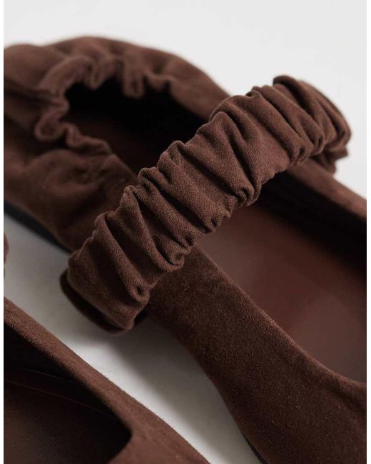 ASOS Brown Lira Scrunch Detail Mary Jane Ballets
