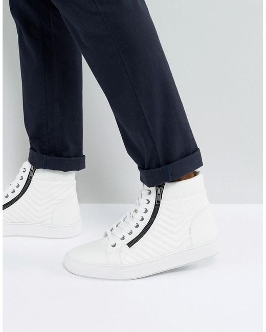 Steve Madden Punted Zip Hi Top Trainers In White for men