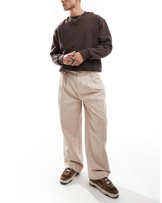 The Ragged Priest Natural Wide Fit Twill Pleat Chinos for men