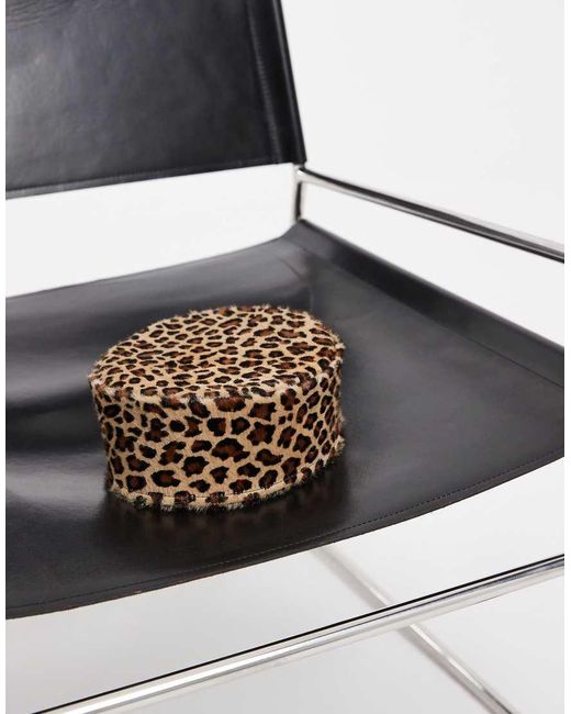 ASOS White Hair On Leather Pillbox Hat