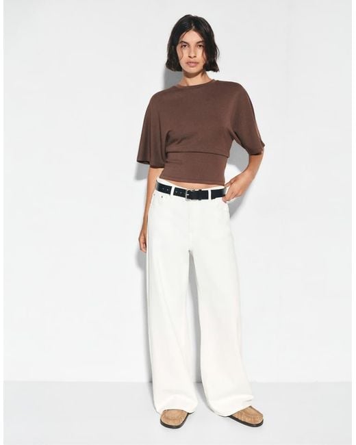 Pull&Bear Brown Modal Batwing Sleeve T-shirt