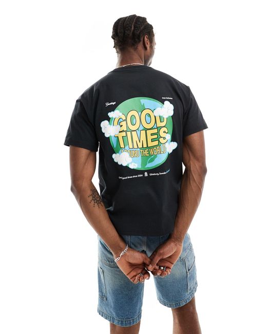 Dr. Denim Green Trooper American 90's Cut Relaxed Fit T-shirt With 'world Traveller' Graphic Back Print for men