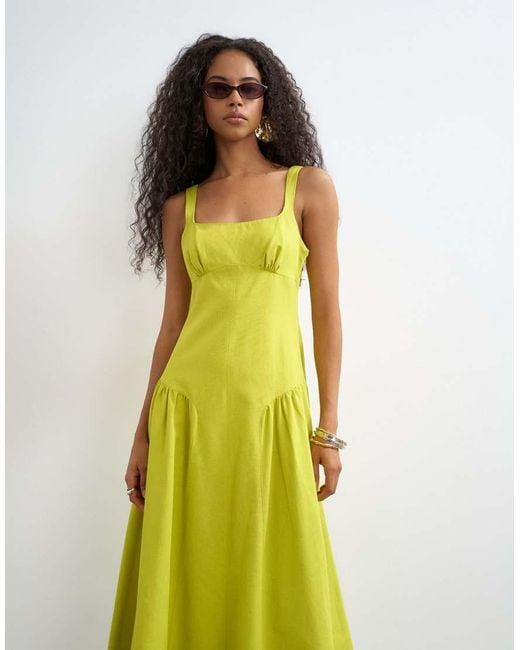 TOPSHOP Yellow Linen Rich Dropped Waist Maxi Dress