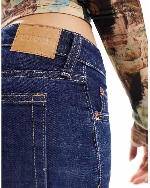 Weekday Blue Nova Low Waist Slim Bootcut Jeans With Gathered Leg